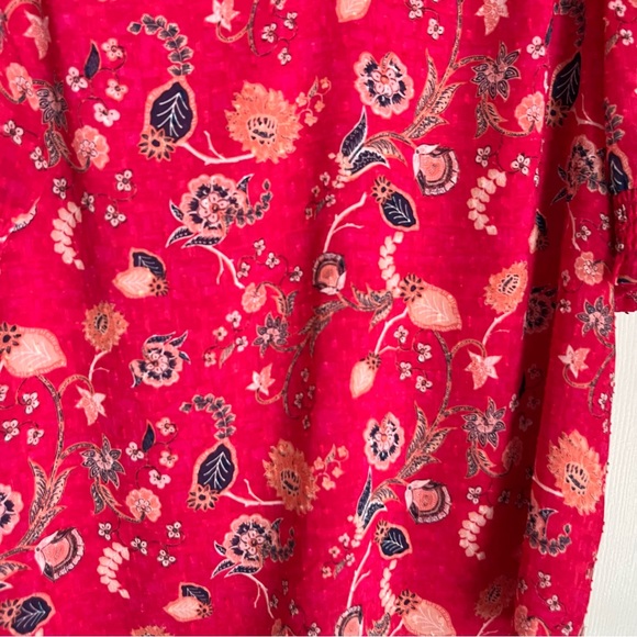 Rachel Zoe Pink Navy Blue Floral Lined Blouse Gathered Puff 3/4 Sleeves Size M - Picture 4 of 14